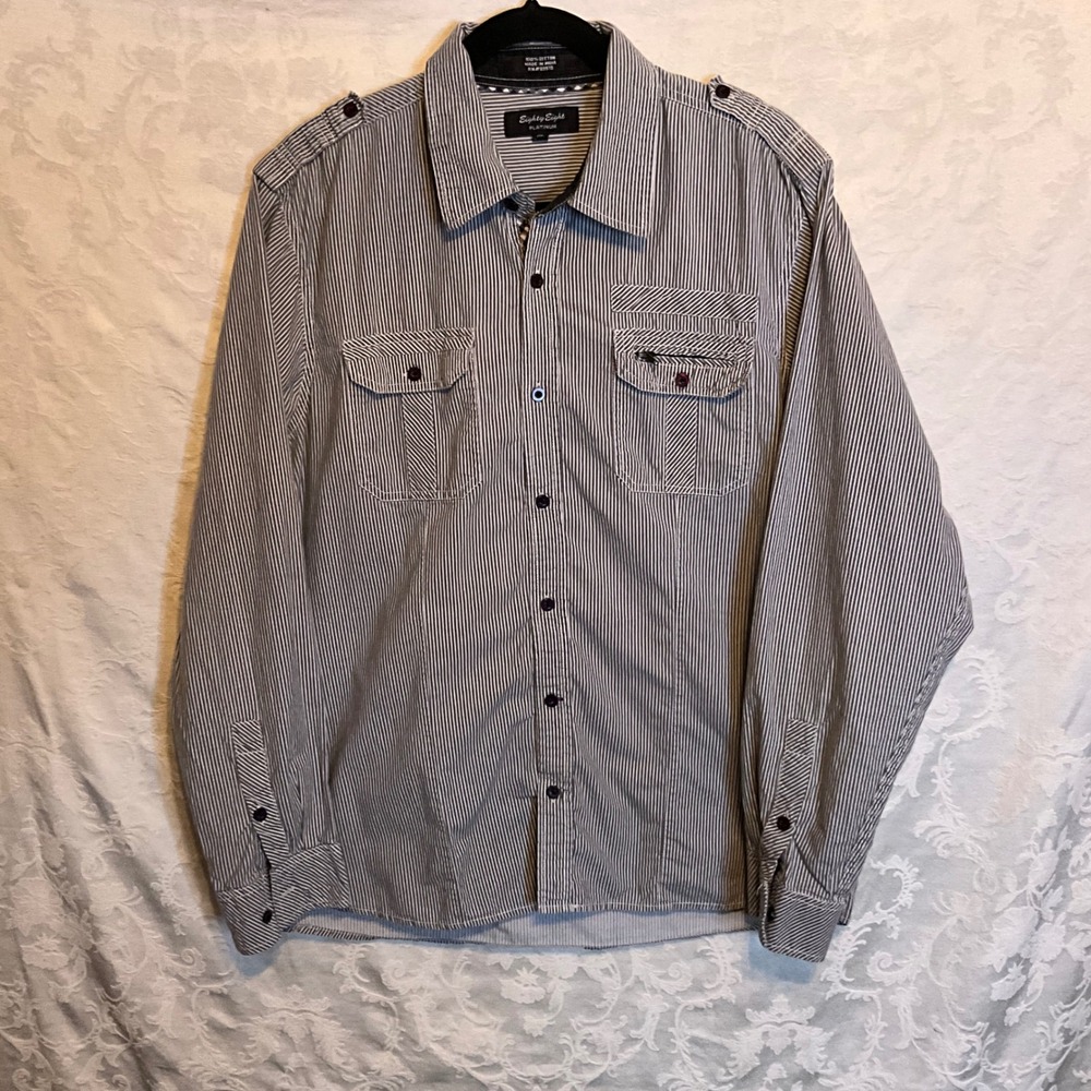 Vintage Y2K Eighty Eight Platinum Mens Striped Button‎ Up Shirt XL Long Sleeve